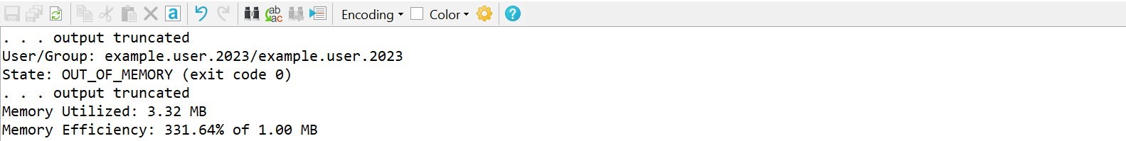 log of job with little memory