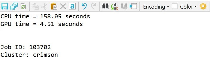Sample output for tensor addition job log
